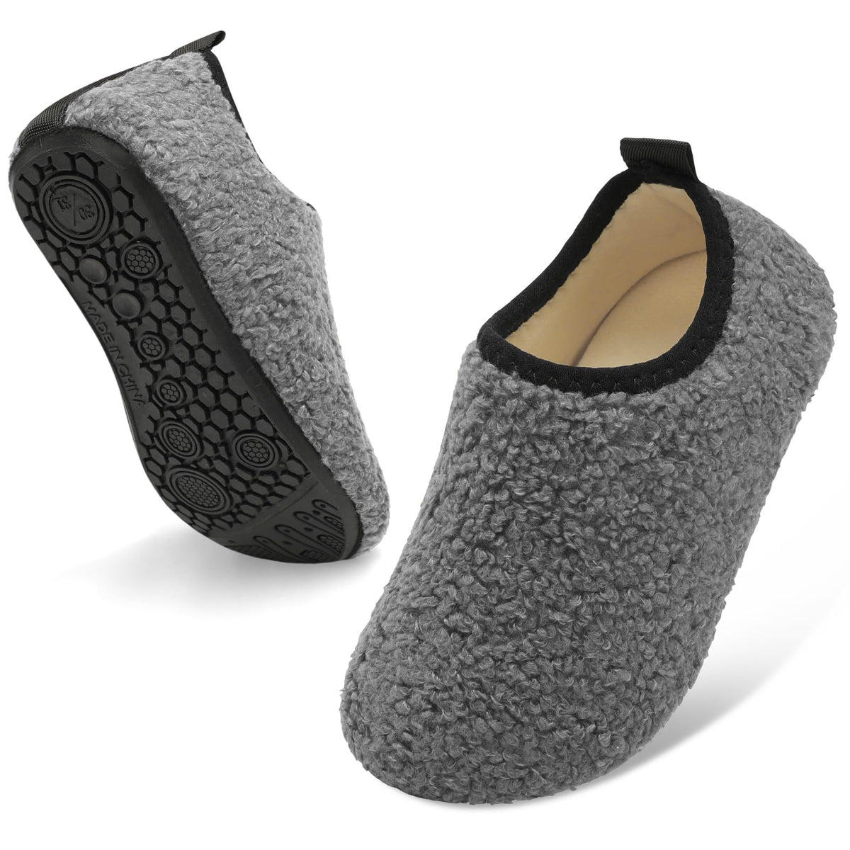 QFH Toddler Slippers Boys Girls Indoor Comfy Slippers Kids Barefoot Walking Shoes with Soft Velvet Lining Winter Warm Sock Shoes