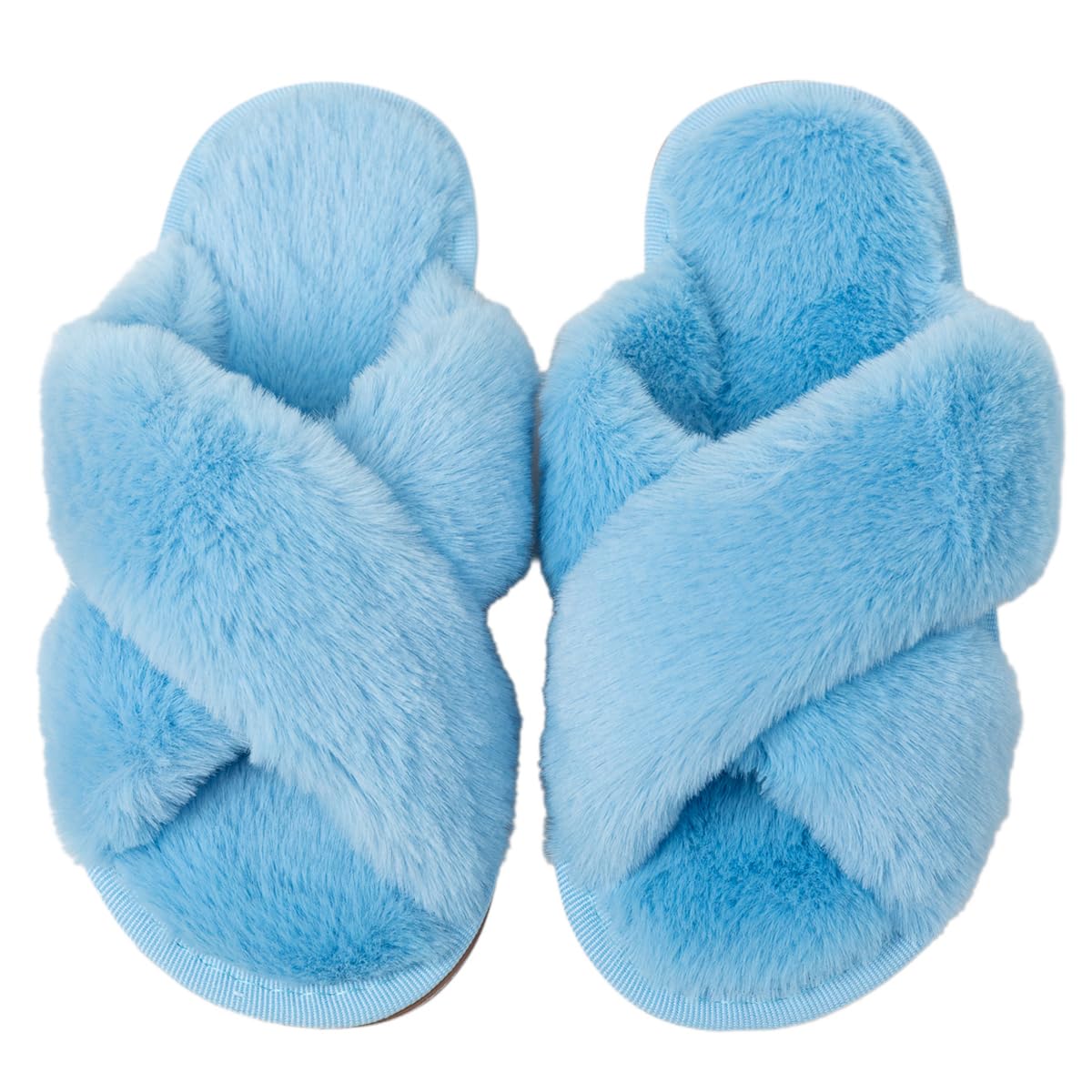 Enteer Girls Fluffy Slippers Memory Foam Soft Plush Cross Band House Shoes Indoor Outdoor Slip On