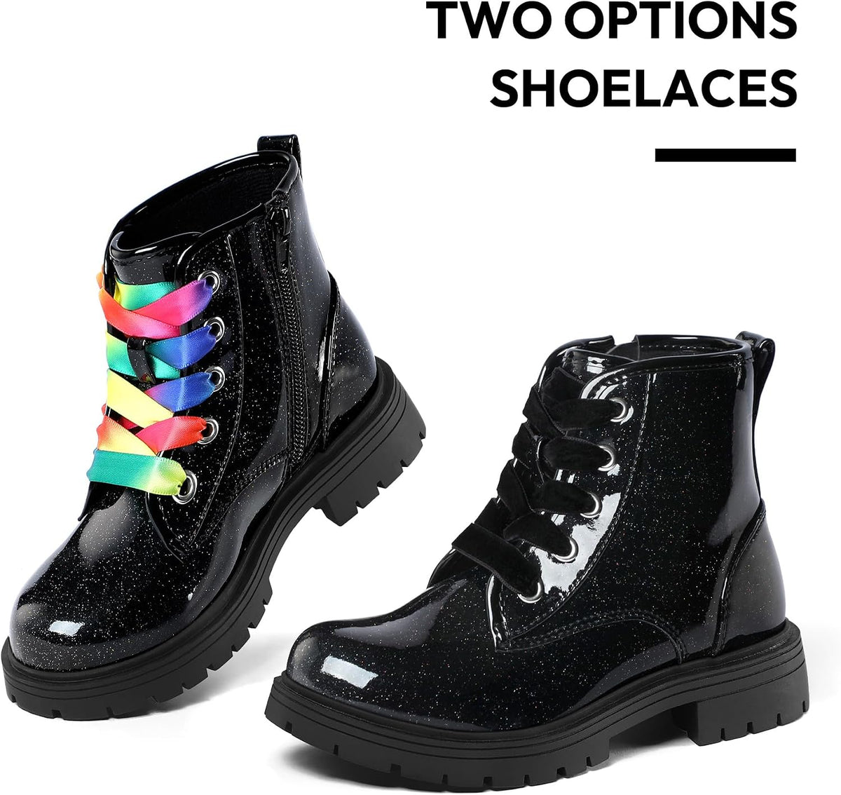 K KomForme Girls Glitter Ankle Boots Kid Combat Shoes With Side Zipper