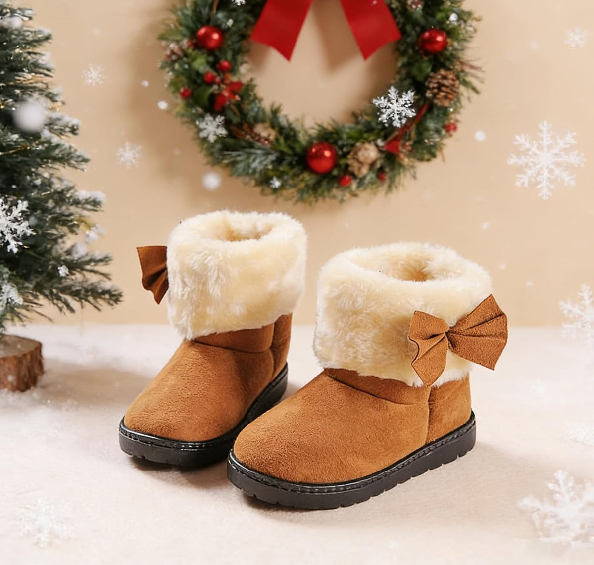 DADAWEN Baby's Girl's Toddler Fashion Cute Bowknot Fur Lining Princess Warm Snow Boots