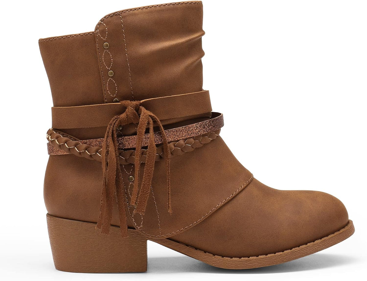 DREAM PAIRS Girls Ankle Boots Side Zipper Low Heels