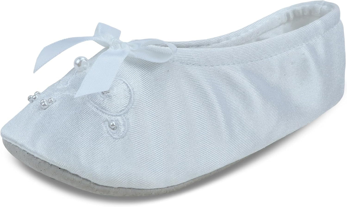 isotoner Girl's Satin Ballerina with Embroidered Pearl
