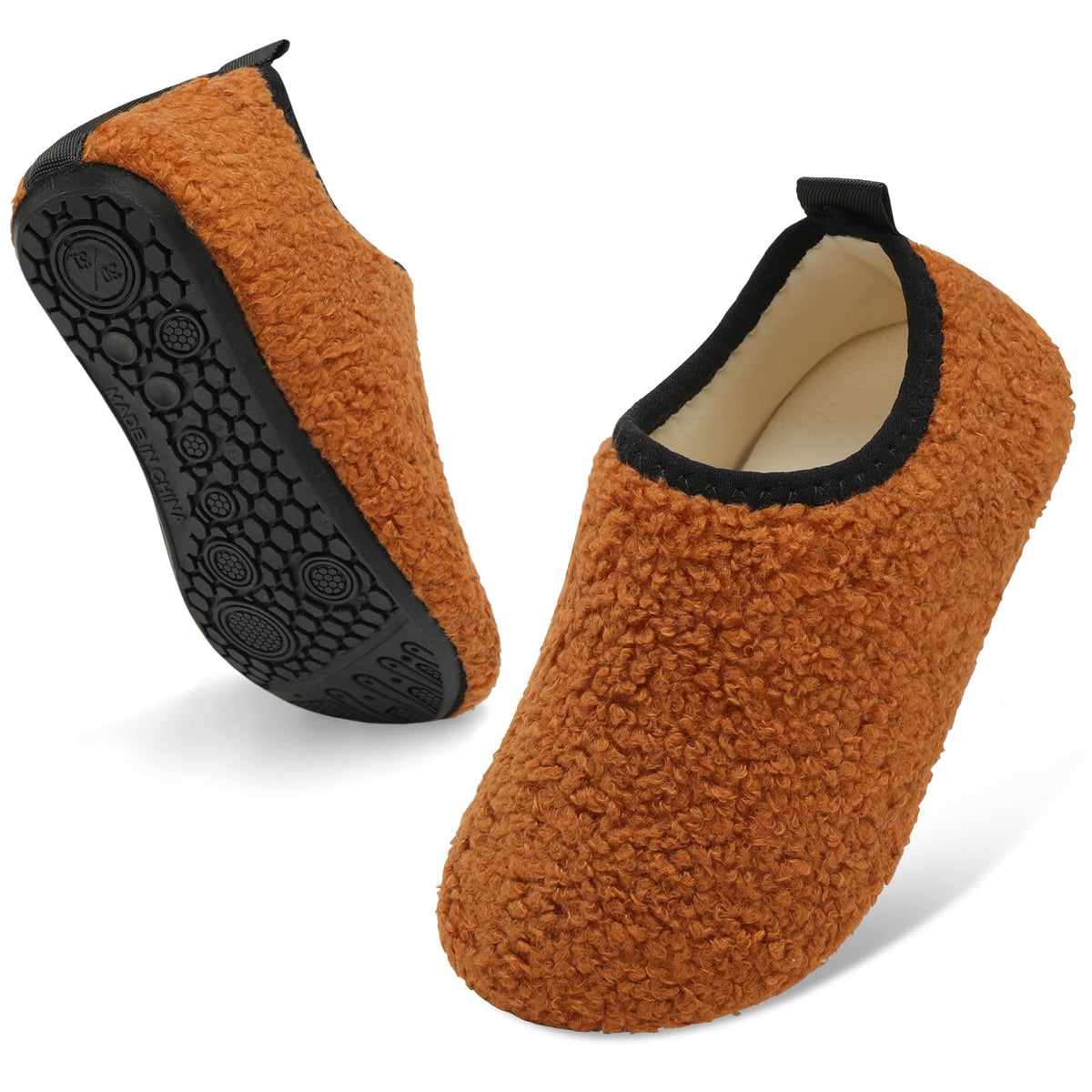 QFH Toddler Slippers Boys Girls Indoor Comfy Slippers Kids Barefoot Walking Shoes with Soft Velvet Lining Winter Warm Sock Shoes