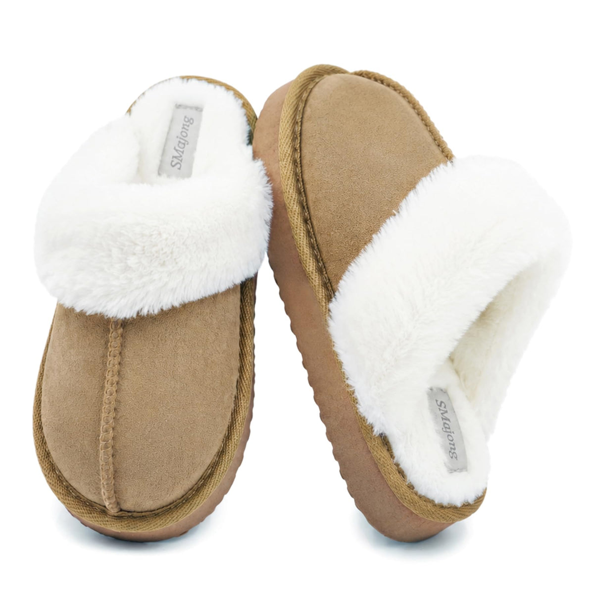 SMajong Kids Warm Fuzzy Slippers Memory Foam Non Slip House Shoes