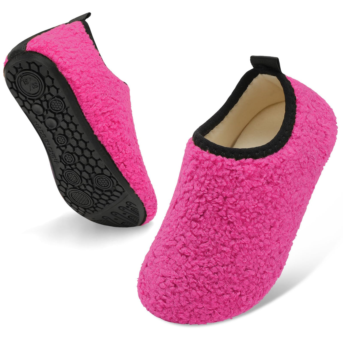 QFH Toddler Slippers Boys Girls Indoor Comfy Slippers Kids Barefoot Walking Shoes with Soft Velvet Lining Winter Warm Sock Shoes