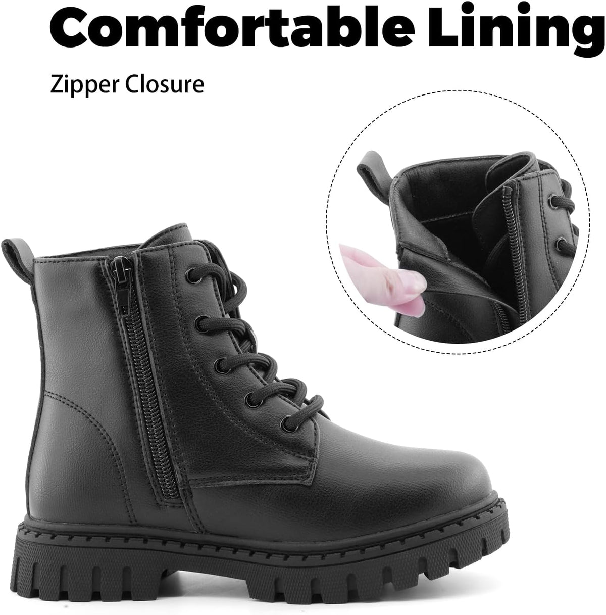 Girls Combat Boots Side Bow Detail Lace Up Side Zipper Ankle Boots