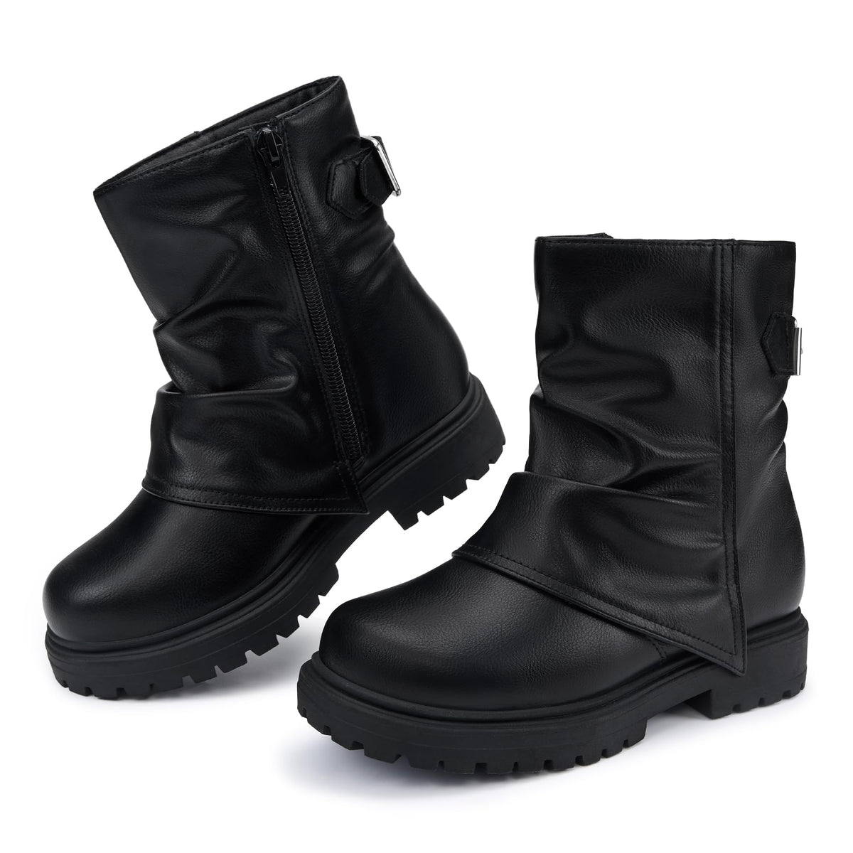 Stelle Girls Combat Ankle Boots Chunky Western Booties Black Shoes