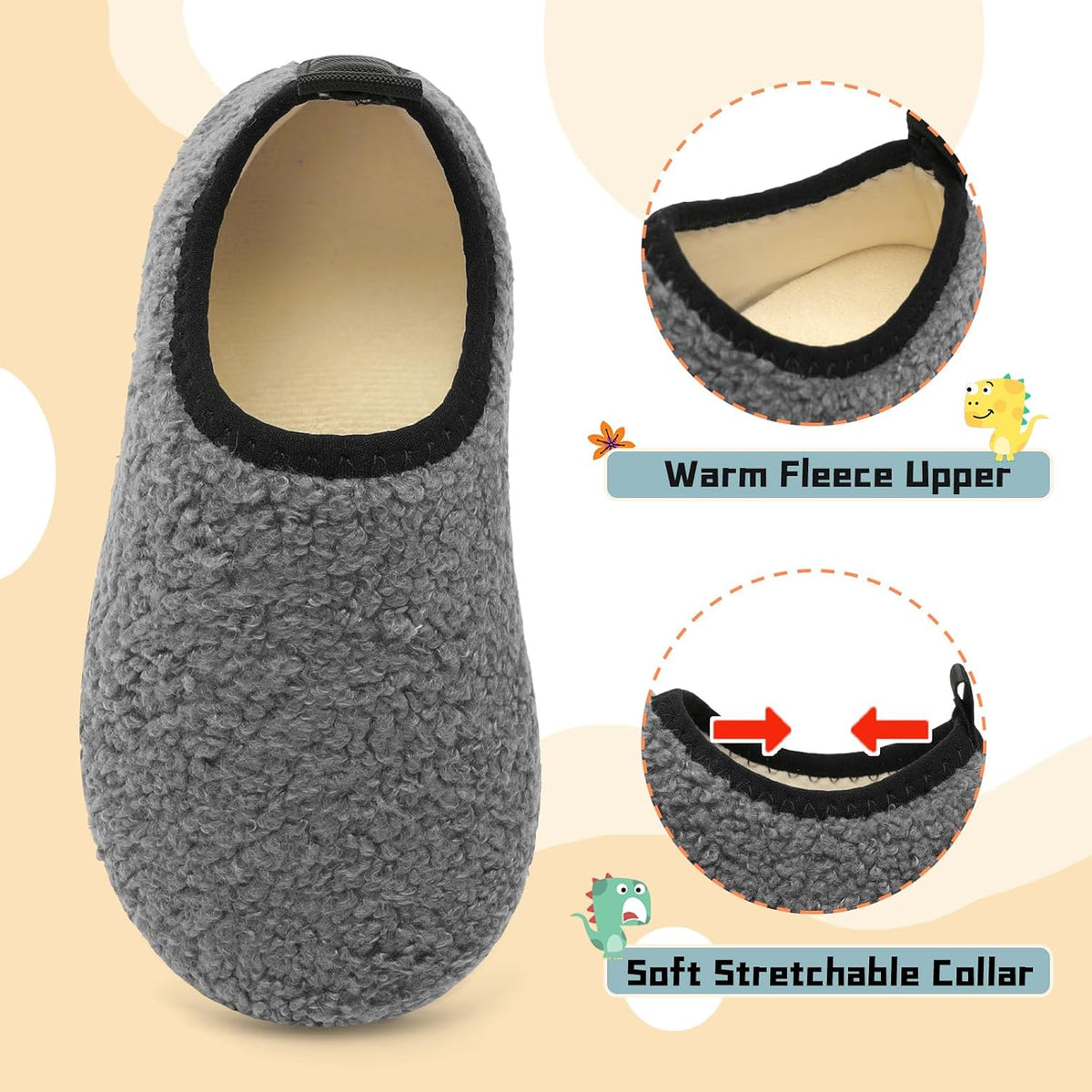 QFH Toddler Slippers Boys Girls Indoor Comfy Slippers Kids Barefoot Walking Shoes with Soft Velvet Lining Winter Warm Sock Shoes