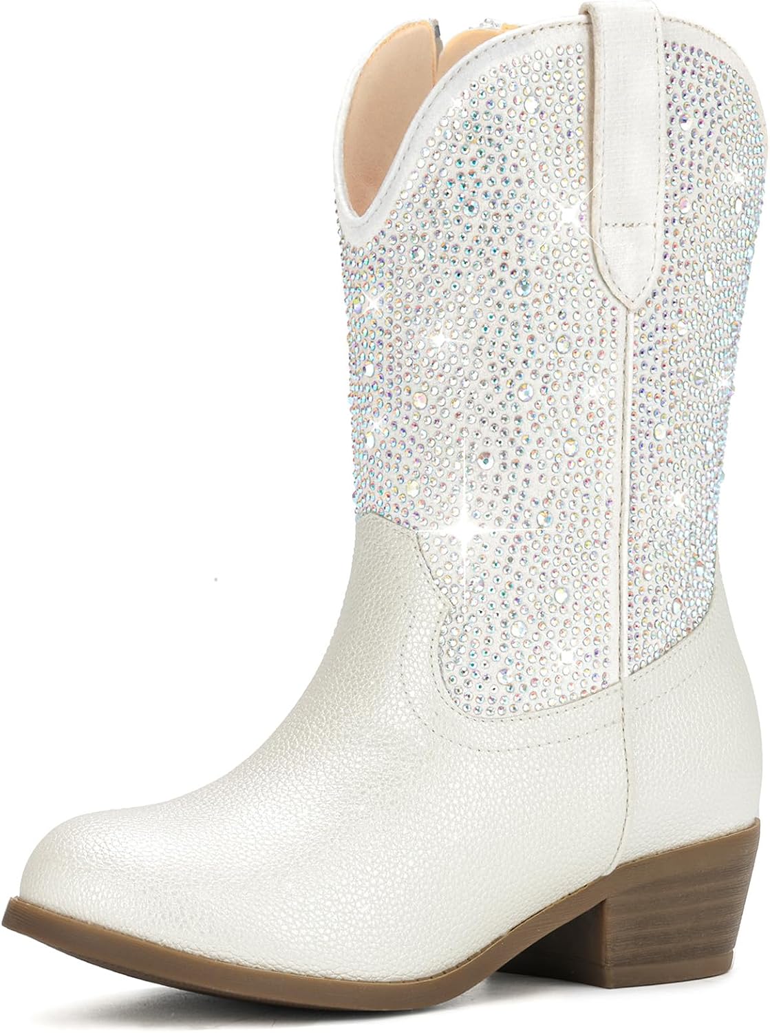 Rhinestone Girls Cowgirl Boots - Sparkly Cowboy Boots for Little Big Kids Toddler With Side Zipper Rounded Toe Non-Slip Comfortable Daily Birthday Halloween Rodeo Western Party Outfit