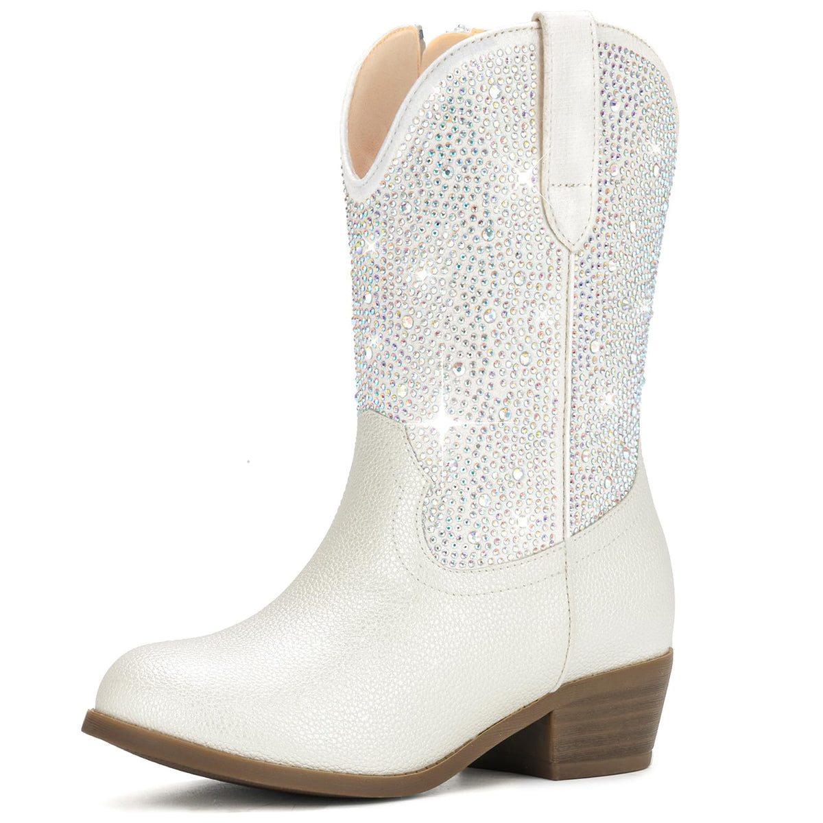 Rhinestone Girls Cowgirl Boots - Sparkly Cowboy Boots for Little Big Kids Toddler With Side Zipper Rounded Toe Non-Slip Comfortable Daily Birthday Halloween Rodeo Western Party Outfit