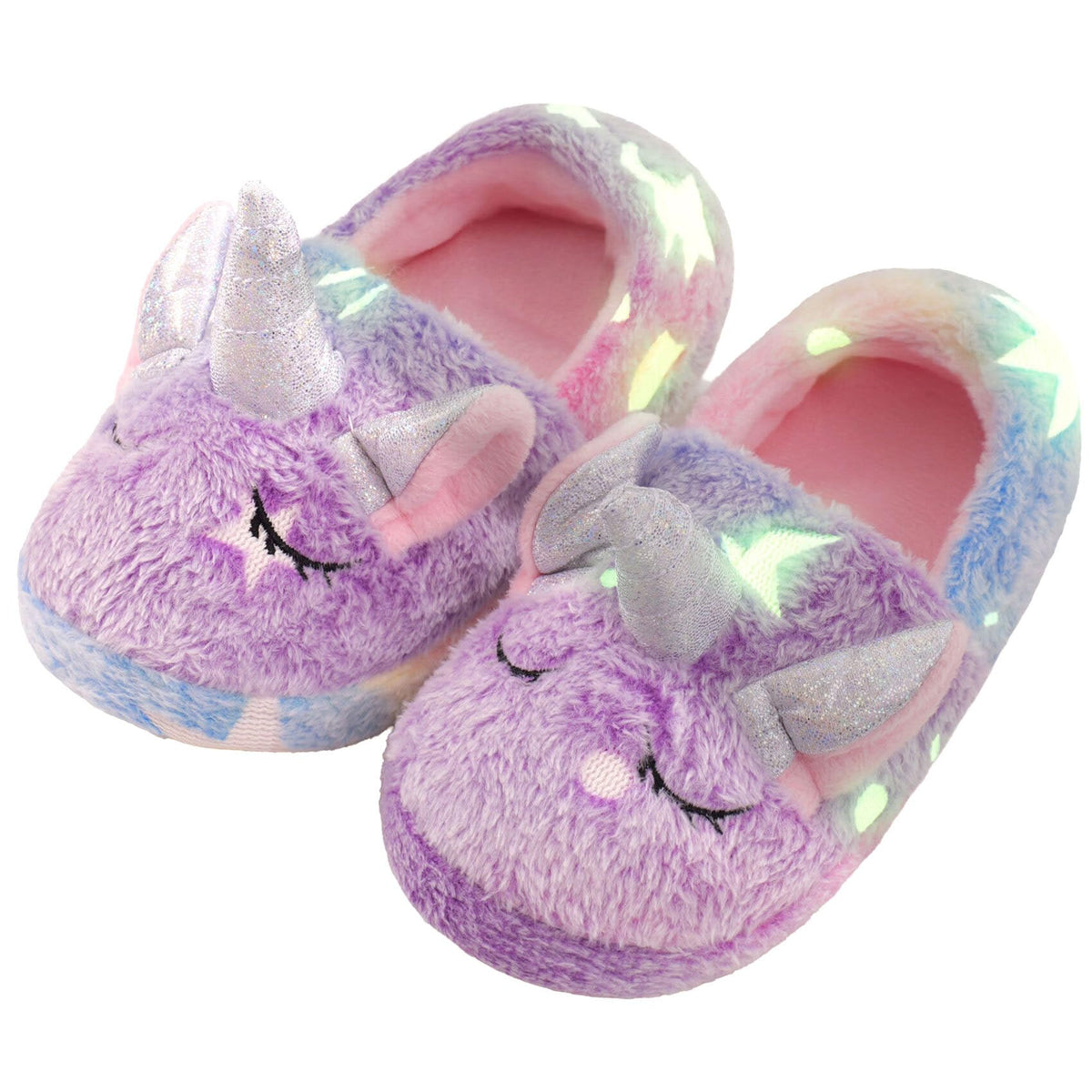 Kids Unicorn Slippers Boys Girls House Shoes Non Slip Warm Indoor Slipper Shoes Plush Cute Animal Luminous Glow in the Dark