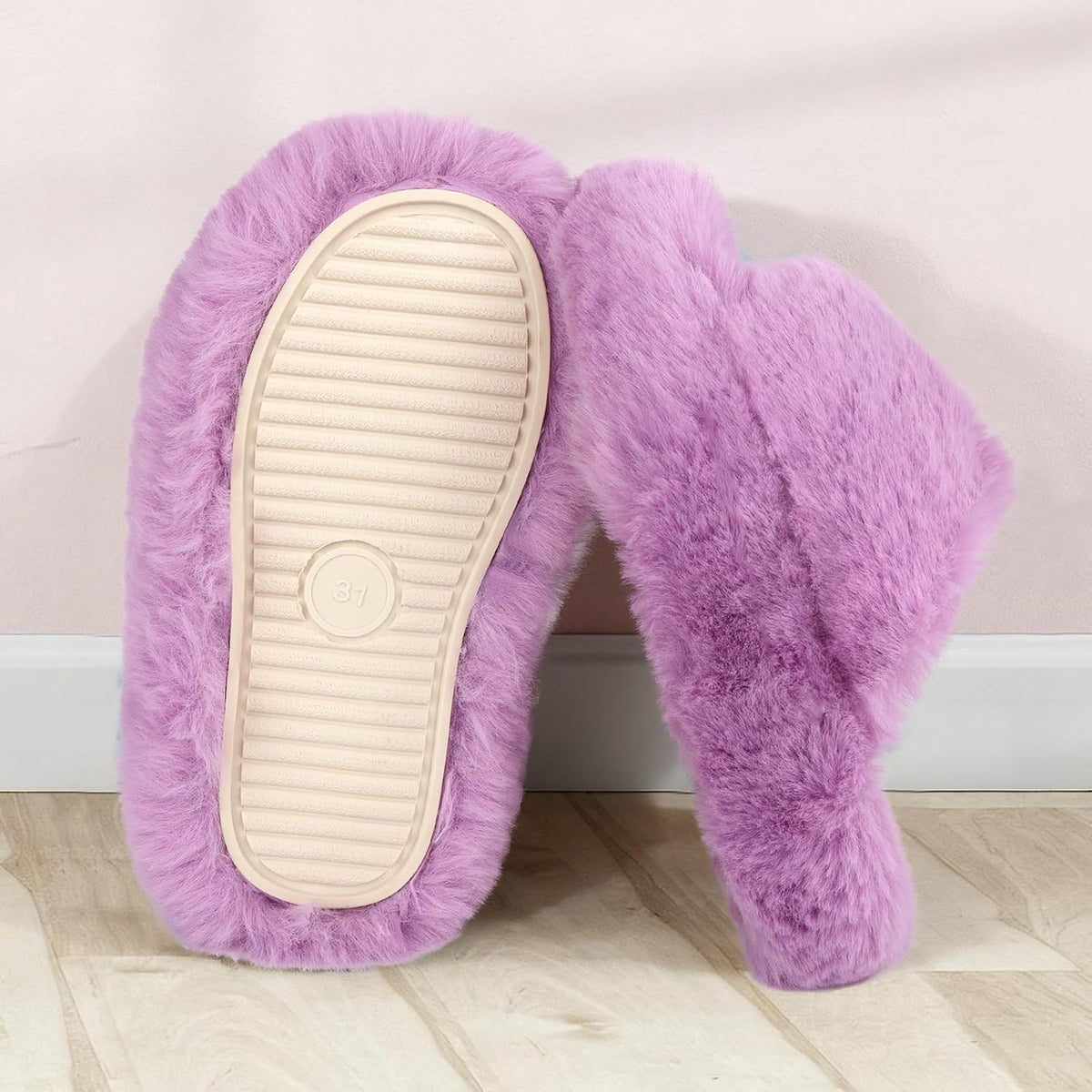 KOUECI Girls Fuzzy Plush Slippers丨Kids Open Toe Fluffy Memory Foam Slippers丨Slip on Warm Soft Furry Slides Indoor Outdoor House Shoes