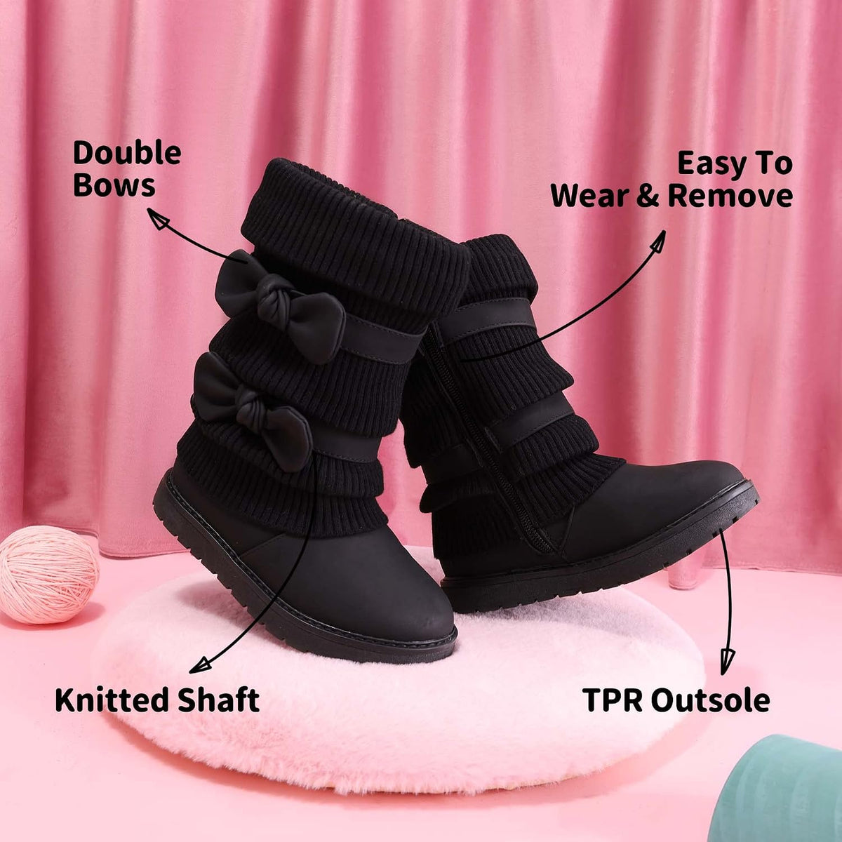 DREAM PAIRS Girls Winter Mid Calf Snow Boots