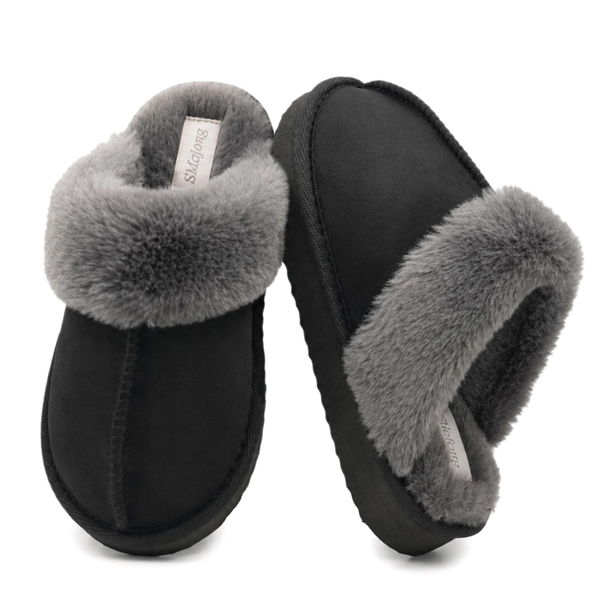 SMajong Kids Warm Fuzzy Slippers Memory Foam Non Slip House Shoes