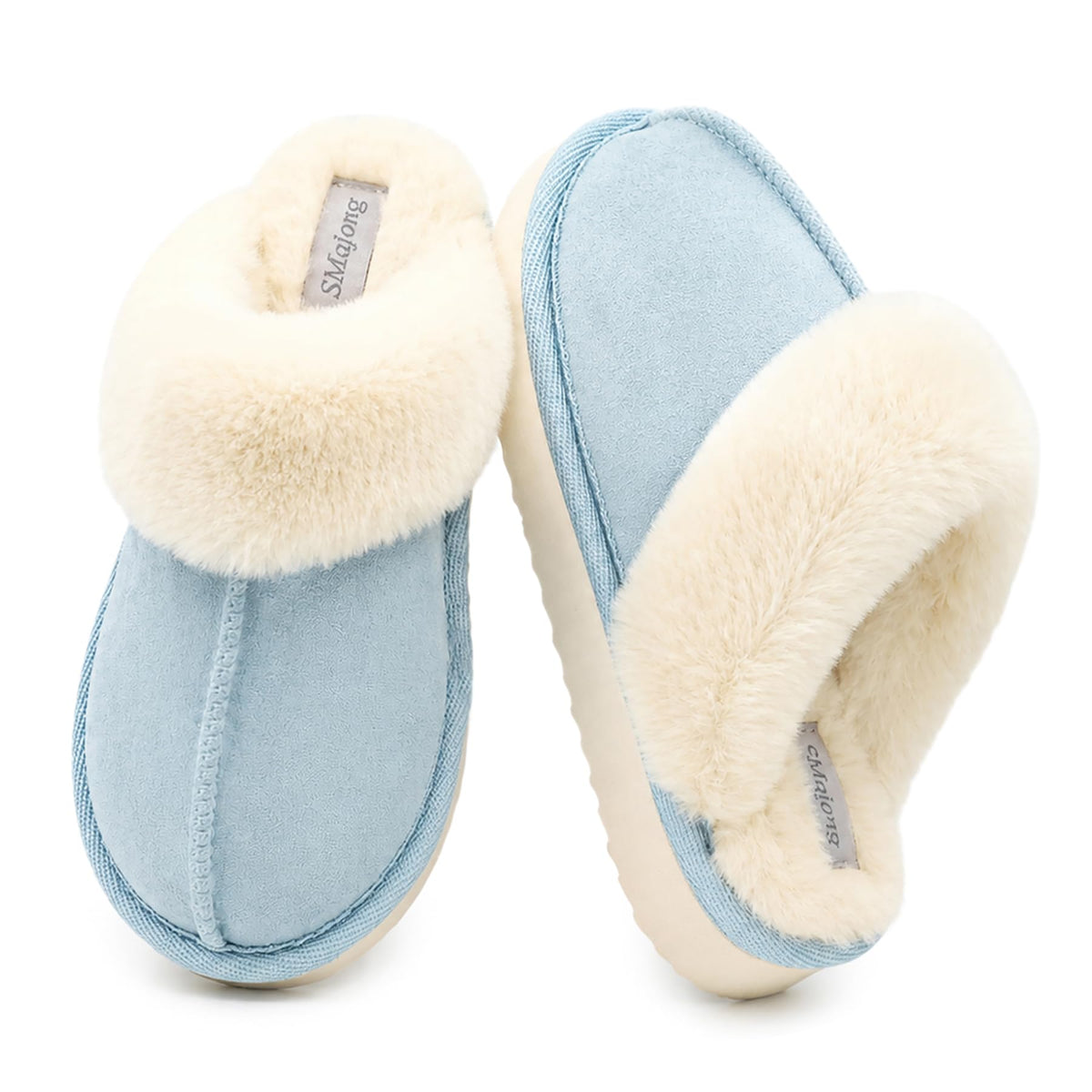 SMajong Kids Warm Fuzzy Slippers Memory Foam Non Slip House Shoes