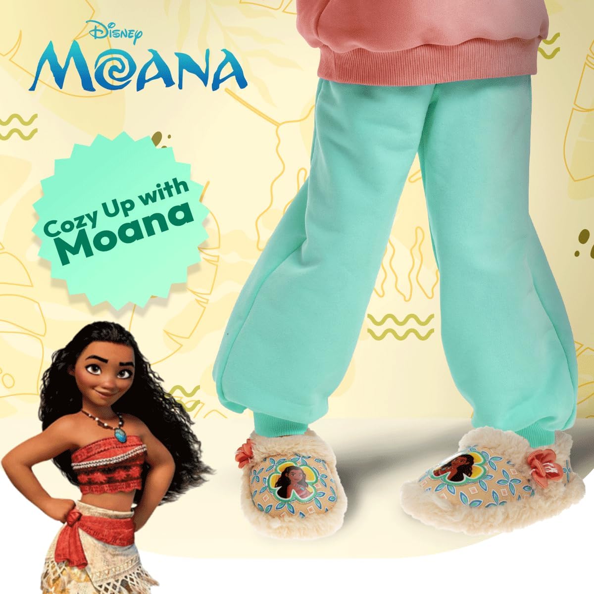 Disney Girls' Moana Slippers - Princess Moana Plush Fuzzy Slippers (Toddler/Little Girl)