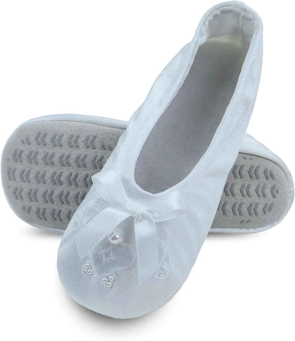 isotoner Girl's Satin Ballerina with Embroidered Pearl