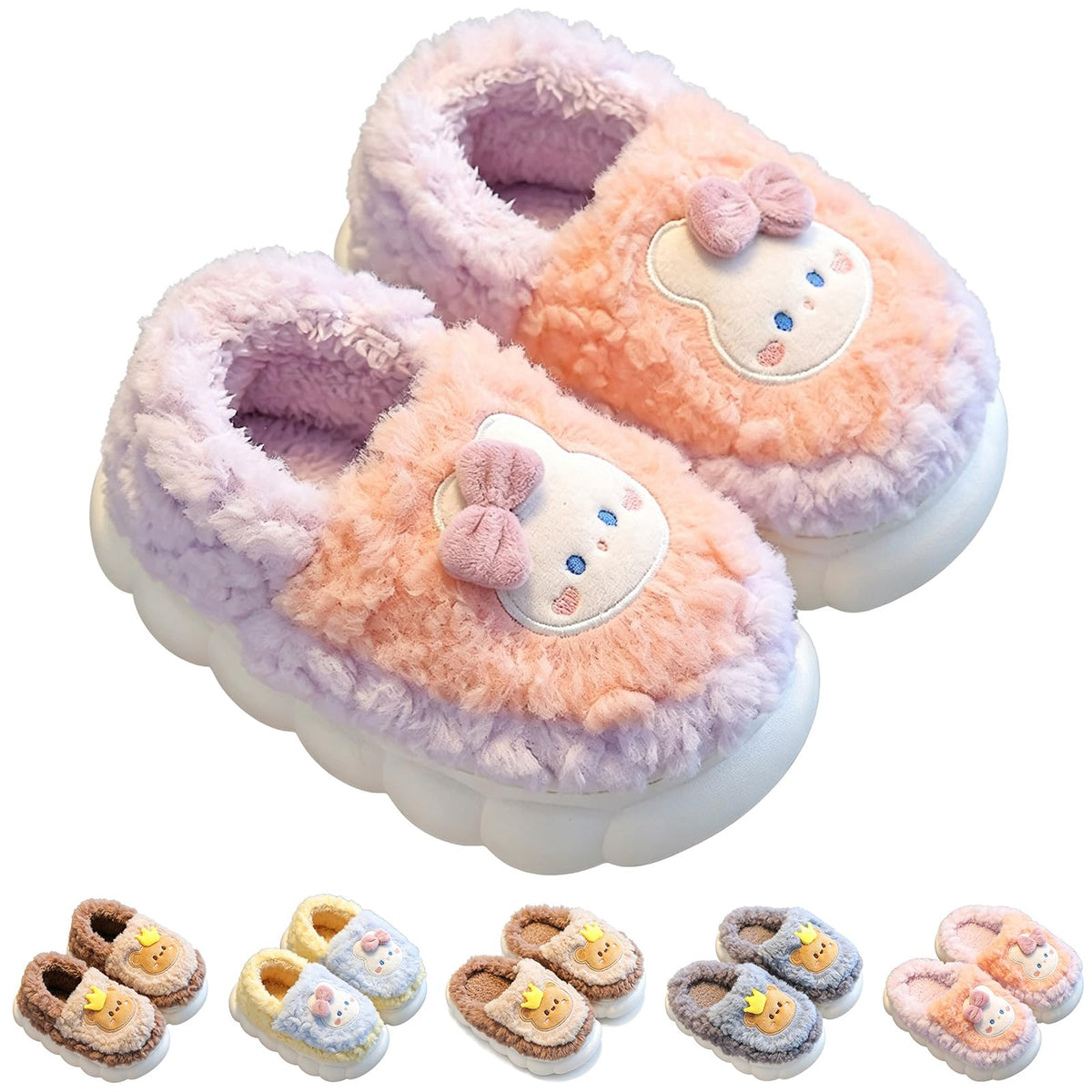 Winter Comfort Non Slip Warm Fuzzy Cute Cartoon Slippers for Kids Boy Gilrs