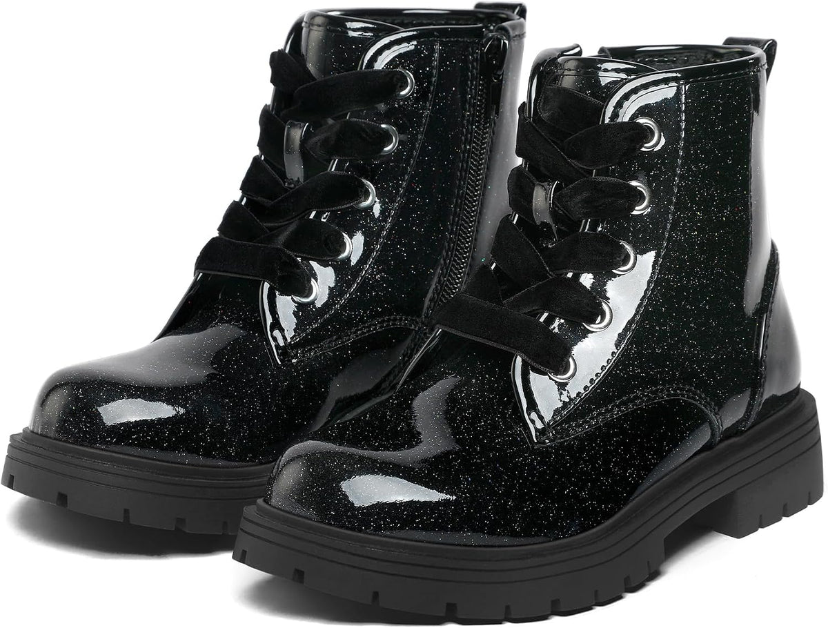 K KomForme Girls Glitter Ankle Boots Kid Combat Shoes With Side Zipper