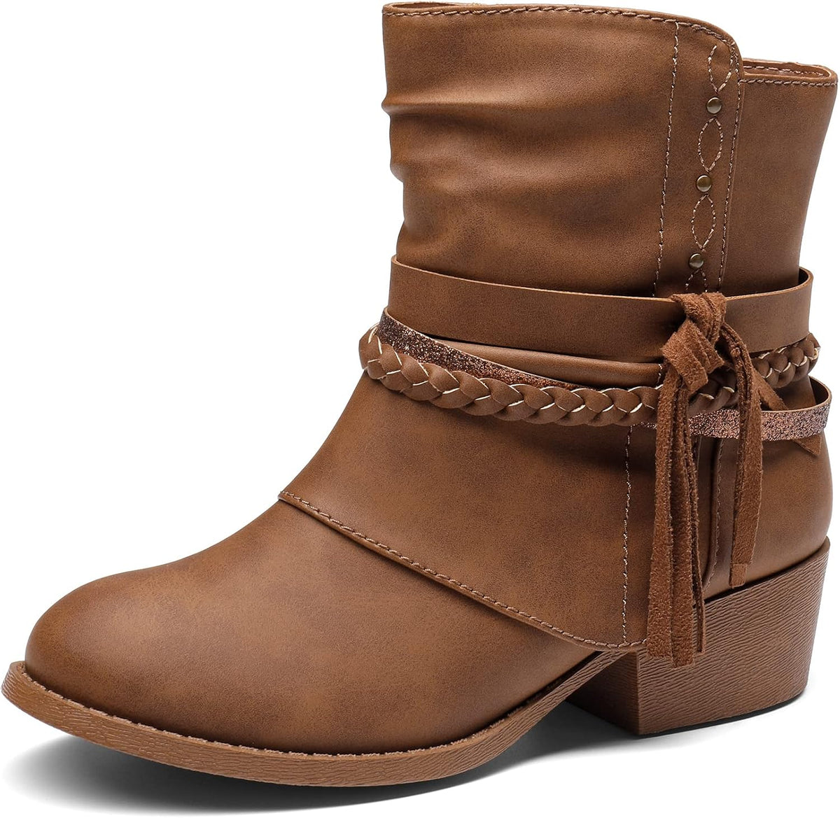 DREAM PAIRS Girls Ankle Boots Side Zipper Low Heels