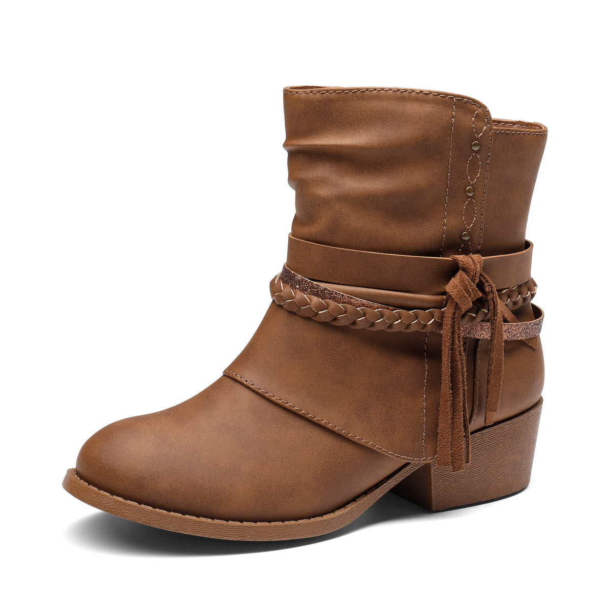 DREAM PAIRS Girls Ankle Boots Side Zipper Low Heels