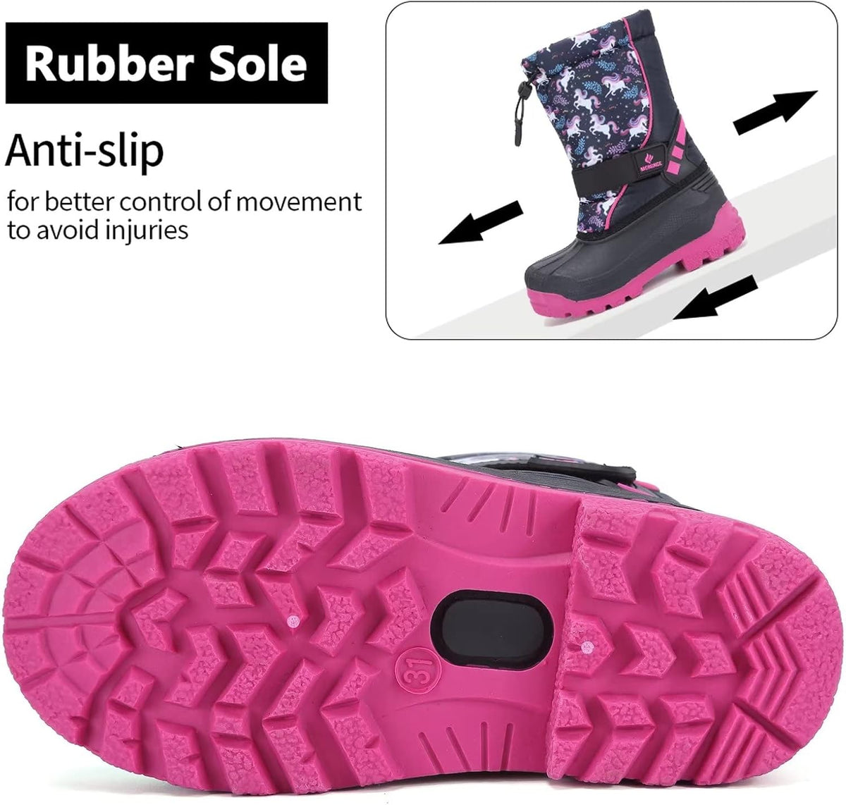 CIOR Kids Waterproof Winter Snow Boots,Warm Fur Lined