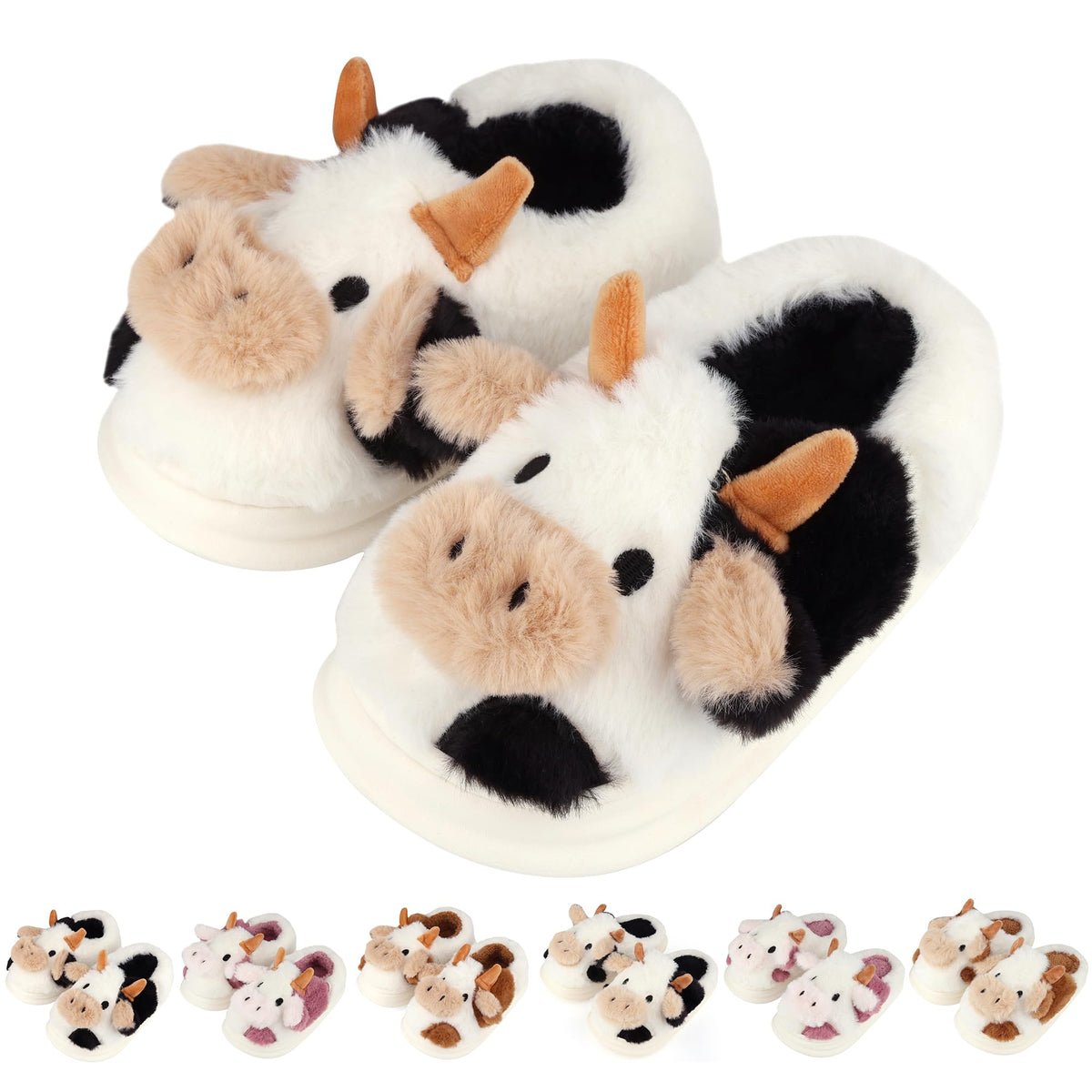 Kids Cow Slippers Toddler Boys Girls Soft Plush House Slippers Cute Animal Winter Comfy Warm Fuzzy Memory Foam Non-slip Indoor Outdoor Shoes