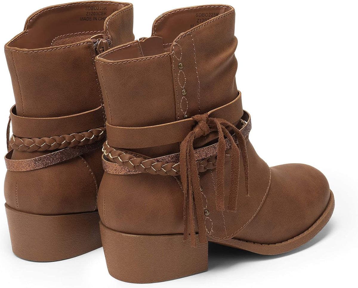 DREAM PAIRS Girls Ankle Boots Side Zipper Low Heels