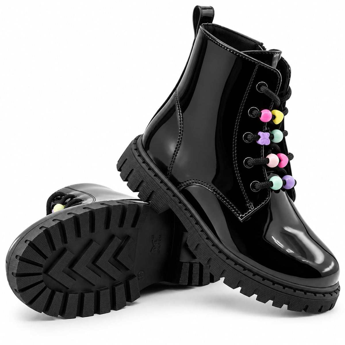 Combat Boots for Girls Lace Up Side Zipper Ankle Boots