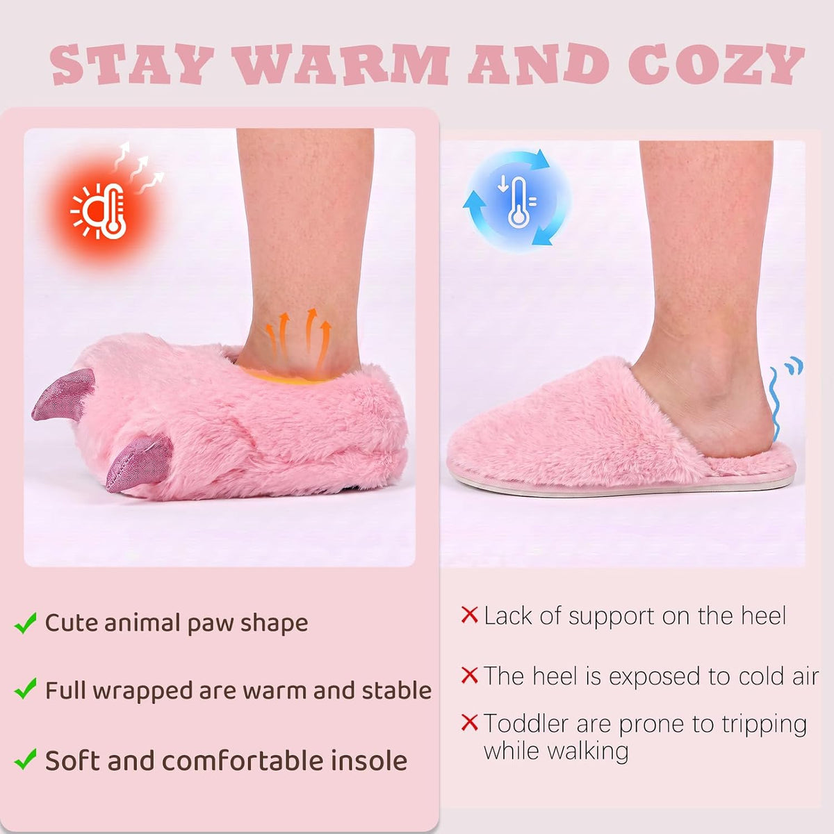 WateLves Boys Girls Full Wrapped Slippers Kids Plush Animal Paw Slippers
