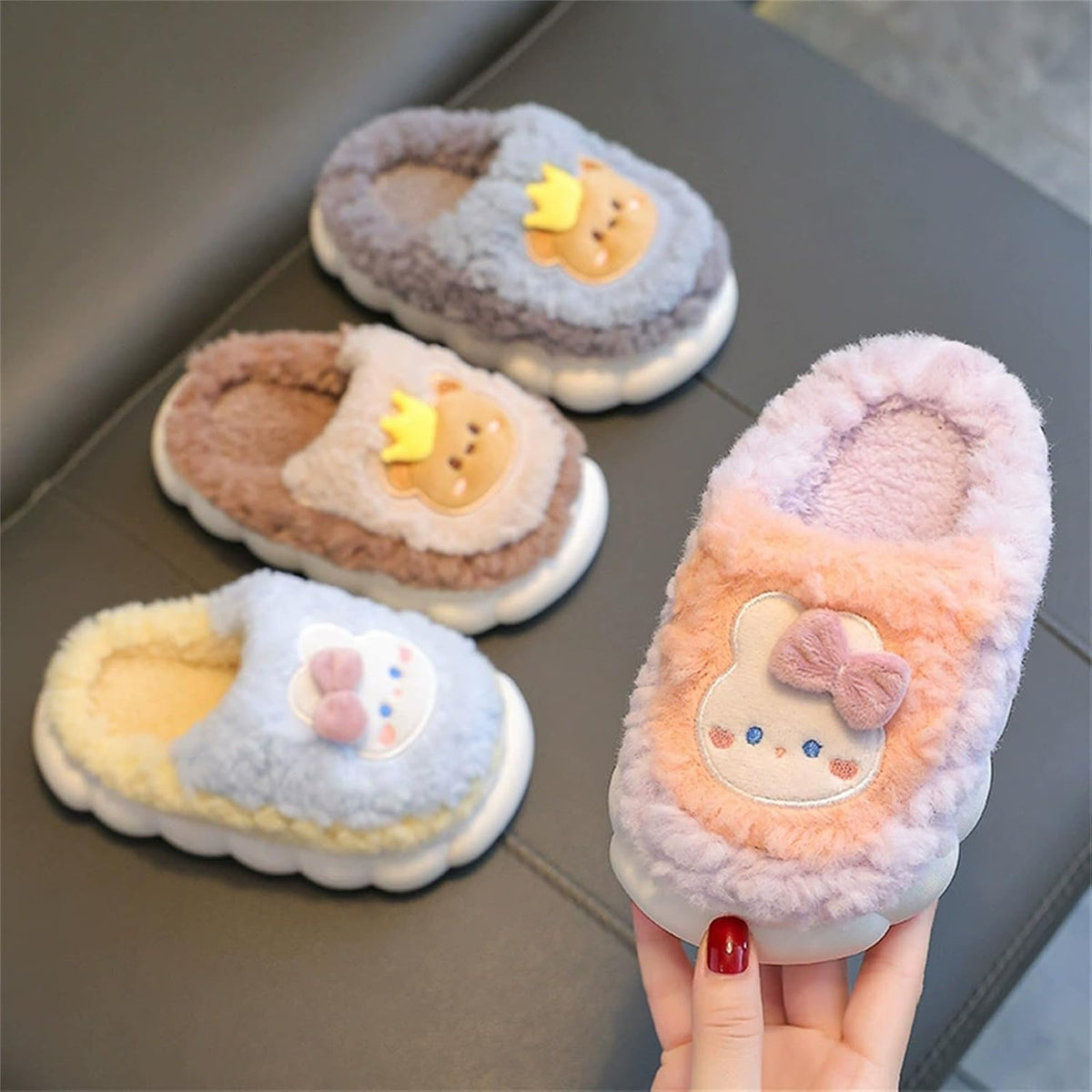 Winter Comfort Non Slip Warm Fuzzy Cute Cartoon Slippers for Kids Boy Gilrs