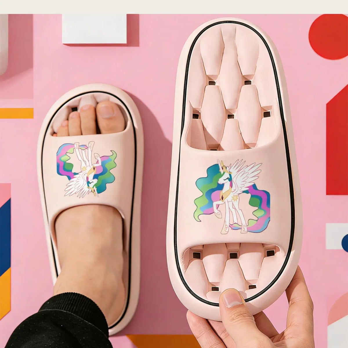 Cartoon Unicorn Princess Slippers for Women Girls Soft Comfortable Home Slippers Non-slip Indoor House Shoes with Colorful Mane Wings Design