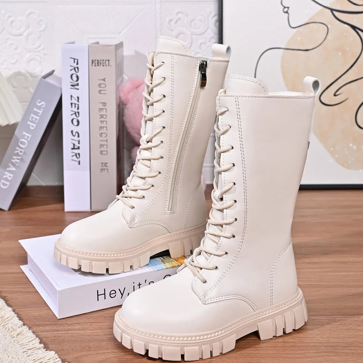 Lace-Up High-Top Boots, Girl's Thick Sole Anti-Slip Knight Boots, Multi-Color All-Season Soft Bottom Princess Style, Non Slip Boots