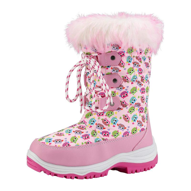 Dream Pairs Girls' Round Toe Mid-Calf Snow Boots - Water-Resistant Upper, Cozy Faux Fur Lining, Side Zipper, Laces, Warm, 9" Around, No Heel, High-Quality Fluff, for Outdoor Skiing, Making Snowmen, Size for 12-13 Years