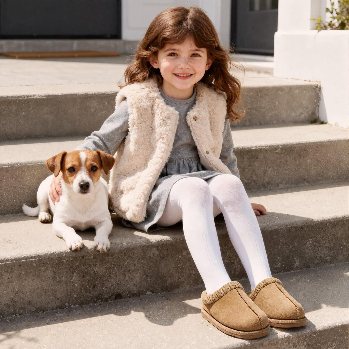 MIXIN Girls Winter Slippers Fuzzy Warm Slip-On House Shoes with Durable Sole for Indoor & Outdoor for Little/Big Kid