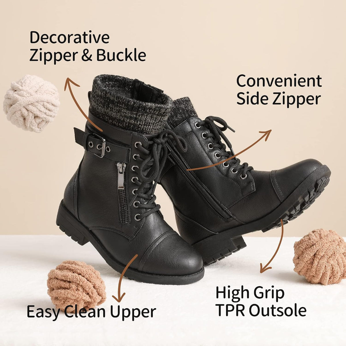 DREAM PAIRS Girl's Combat Lace up Mid Calf Boots