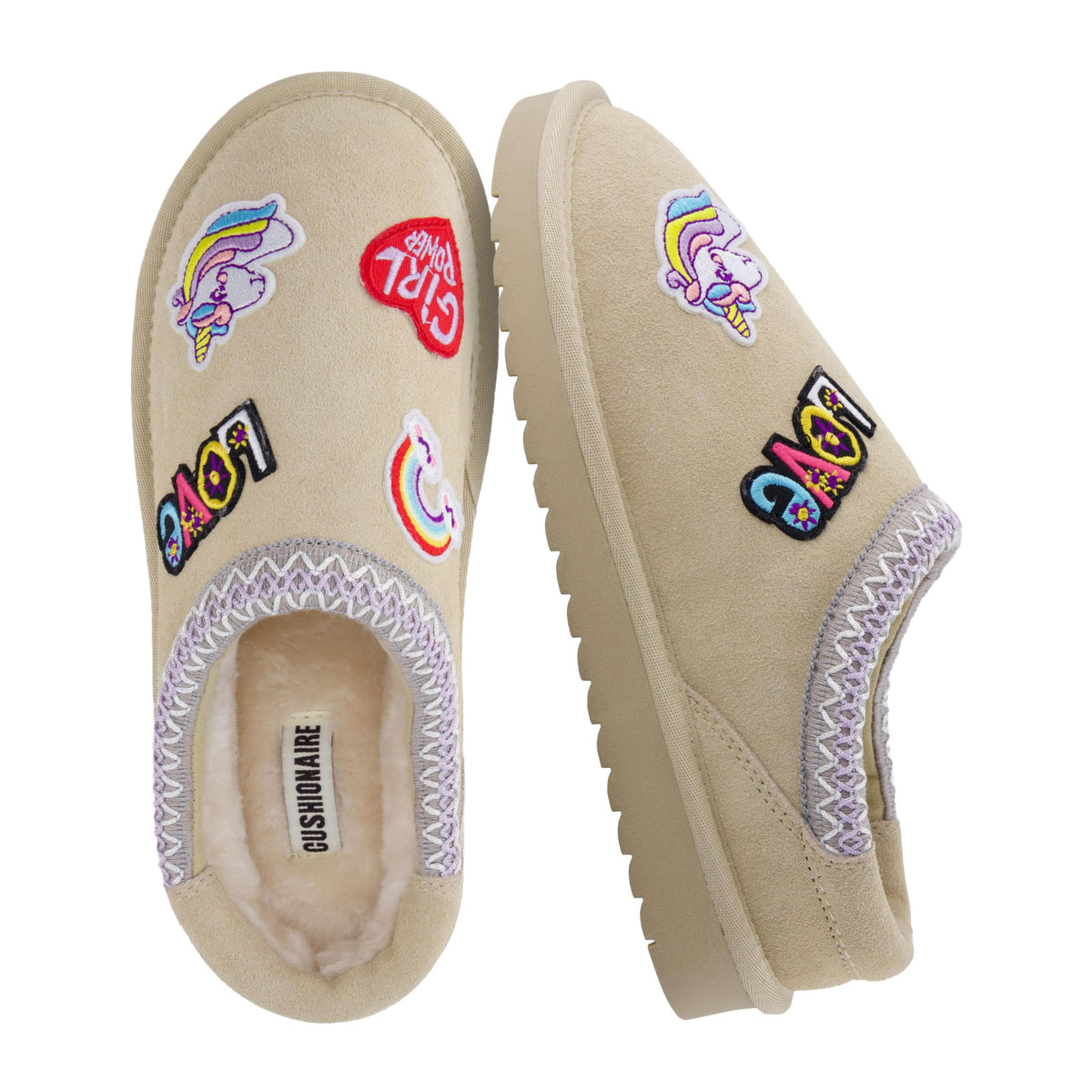 CUSHIONAIRE Keto Genuine Suede Leather Kids Slippers for Boys and Girls – Cozy Slip-On Mule House Shoes with Faux Fur Lining, Cushioned Memory Foam Comfort