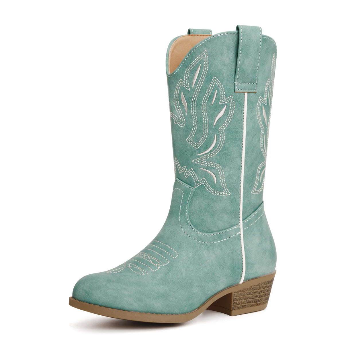 vodvob Girls Kids Western Boots Round Toe Embroidered Cowgirl Cowboy Boots