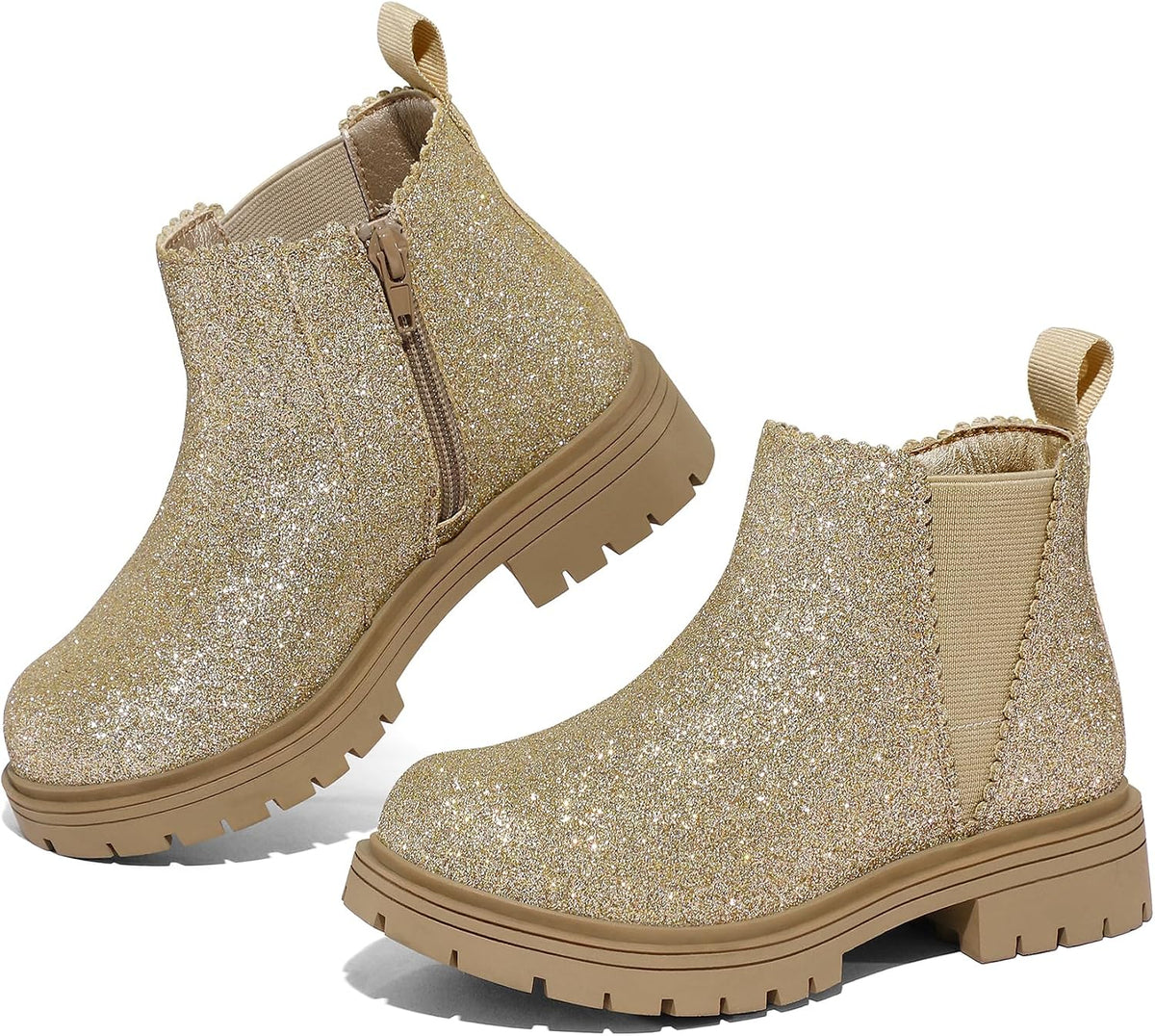 K KomForme Girls Chelsea Boots，Kids Ankle Boots with Side Zipper
