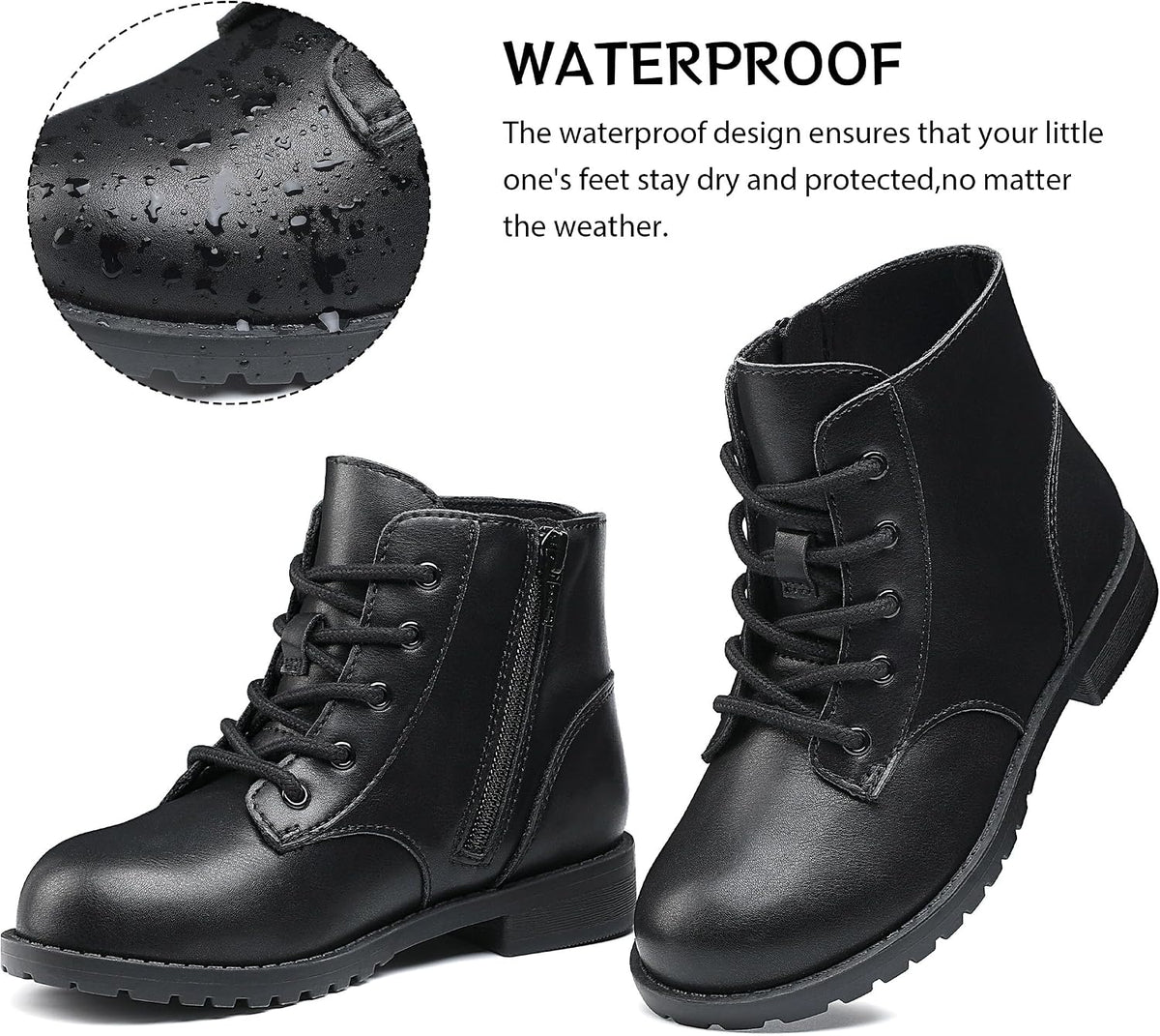 Boys Girls Ankle Combat Boots Kid Shoes with Zipper