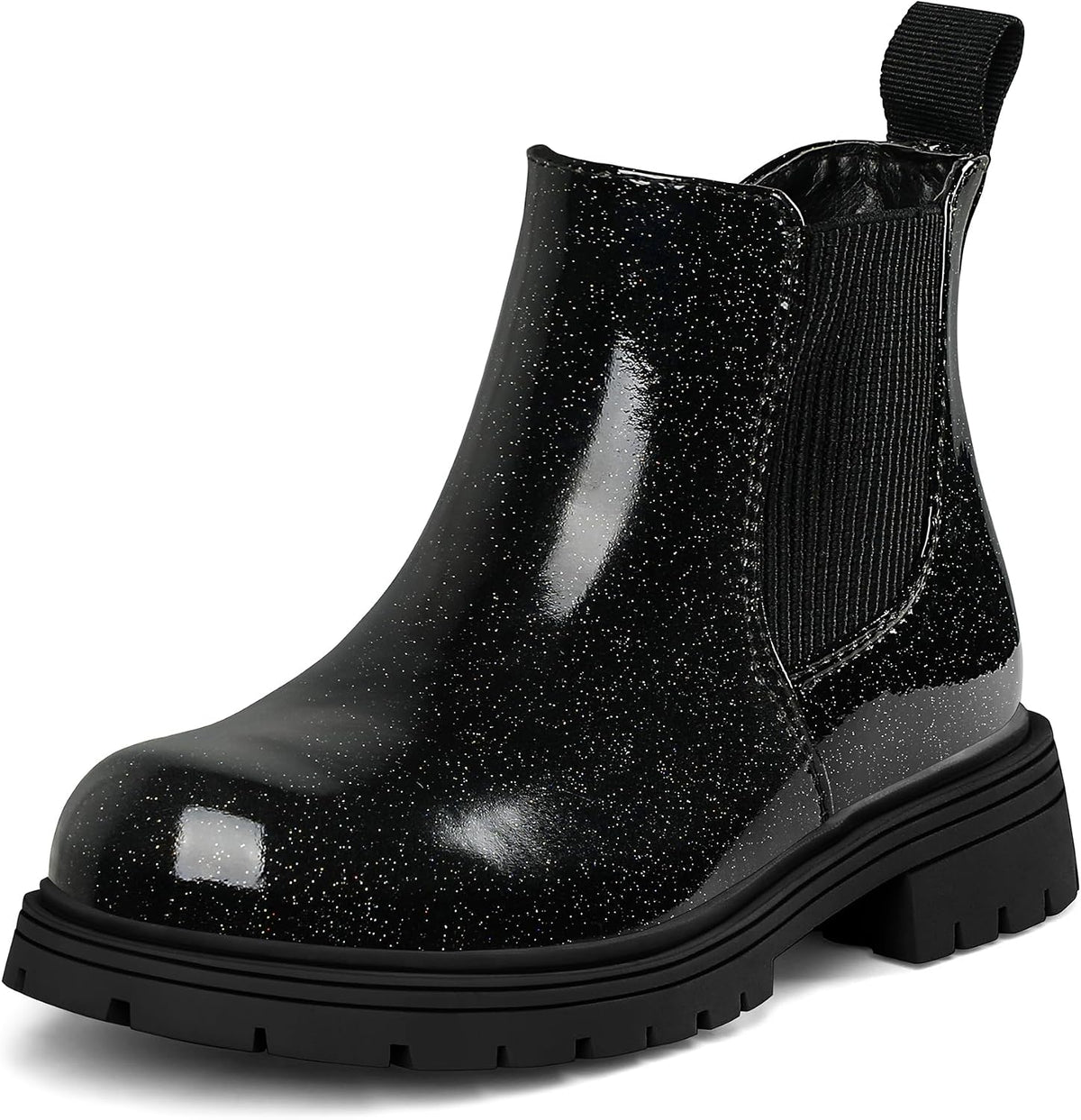 K KomForme Girl Glitter Ankle Boot Side Zipper Chelsea Booties Lug Sole