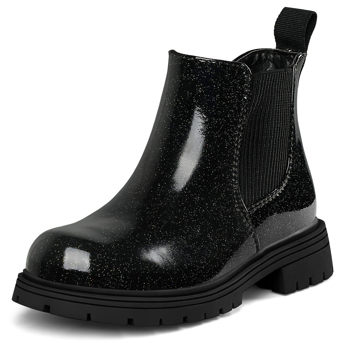 K KomForme Girl Glitter Ankle Boot Side Zipper Chelsea Booties Lug Sole