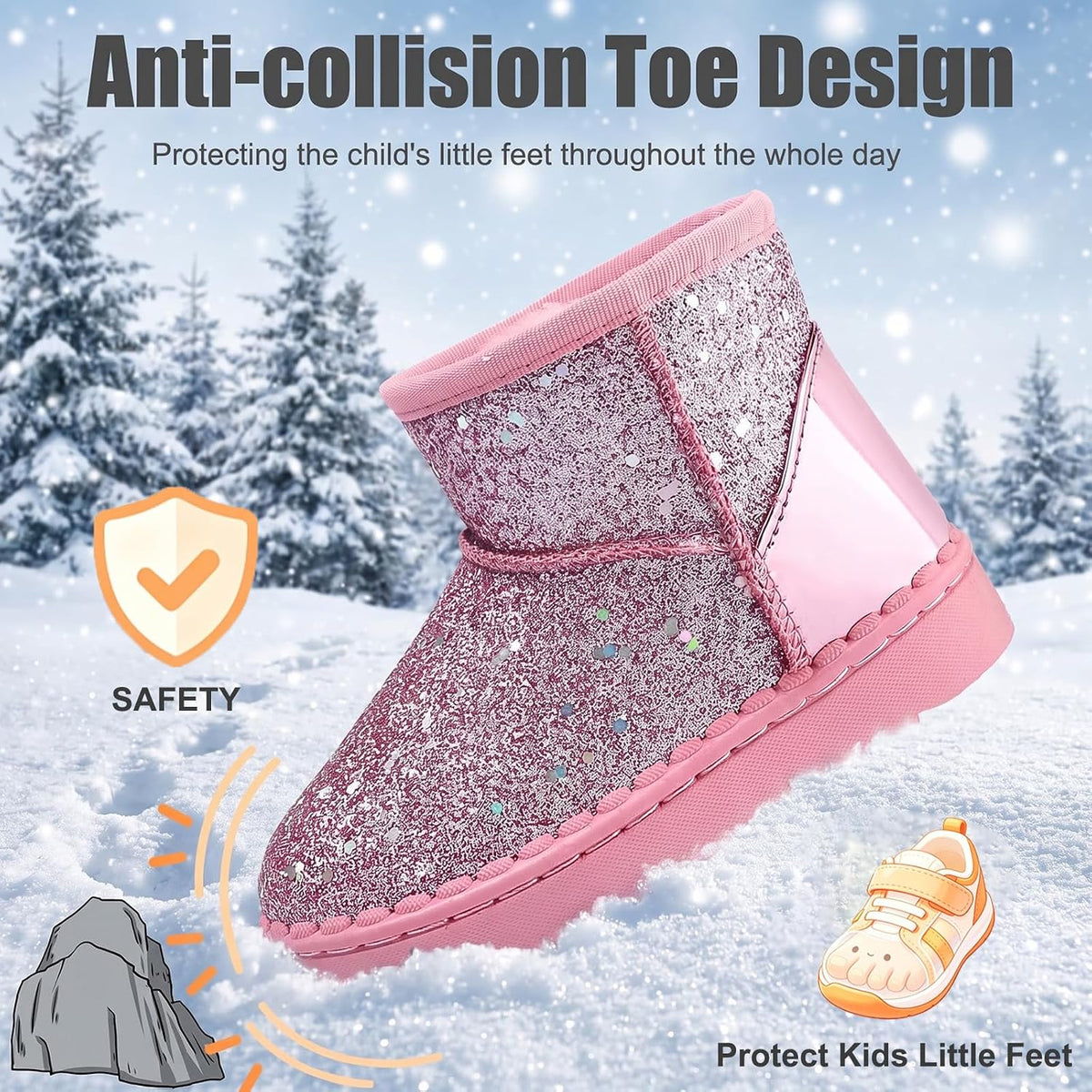 Blue Line Toddler Boots, Girl's Glitter Princess Snow Boots Sequin Warm