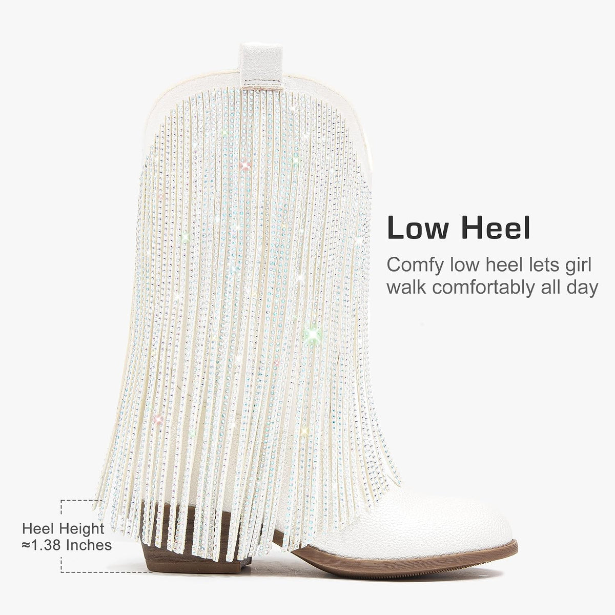 LAURMOSA Rhinestone Fringe Cowgirl Boots for Girls Cowboy Boots for Kids