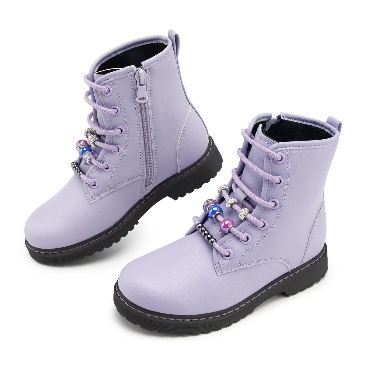 Stelle Girls Combat Boots with DIY Lace Up Zipper Ankle Boots