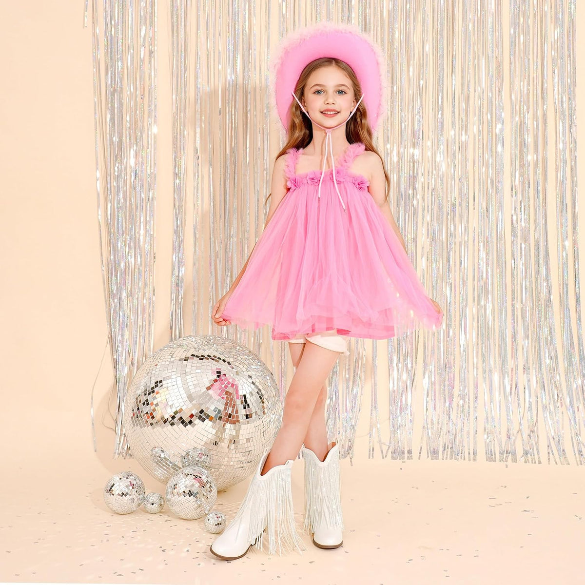 LAURMOSA Rhinestone Fringe Cowgirl Boots for Girls Cowboy Boots for Kids