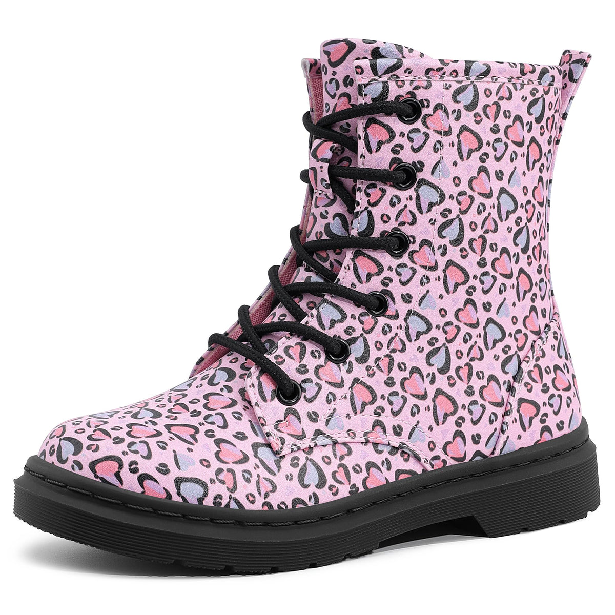 shoeslocker Girls Boots Shiny Stylish Comfort Combat Ankle Bootie