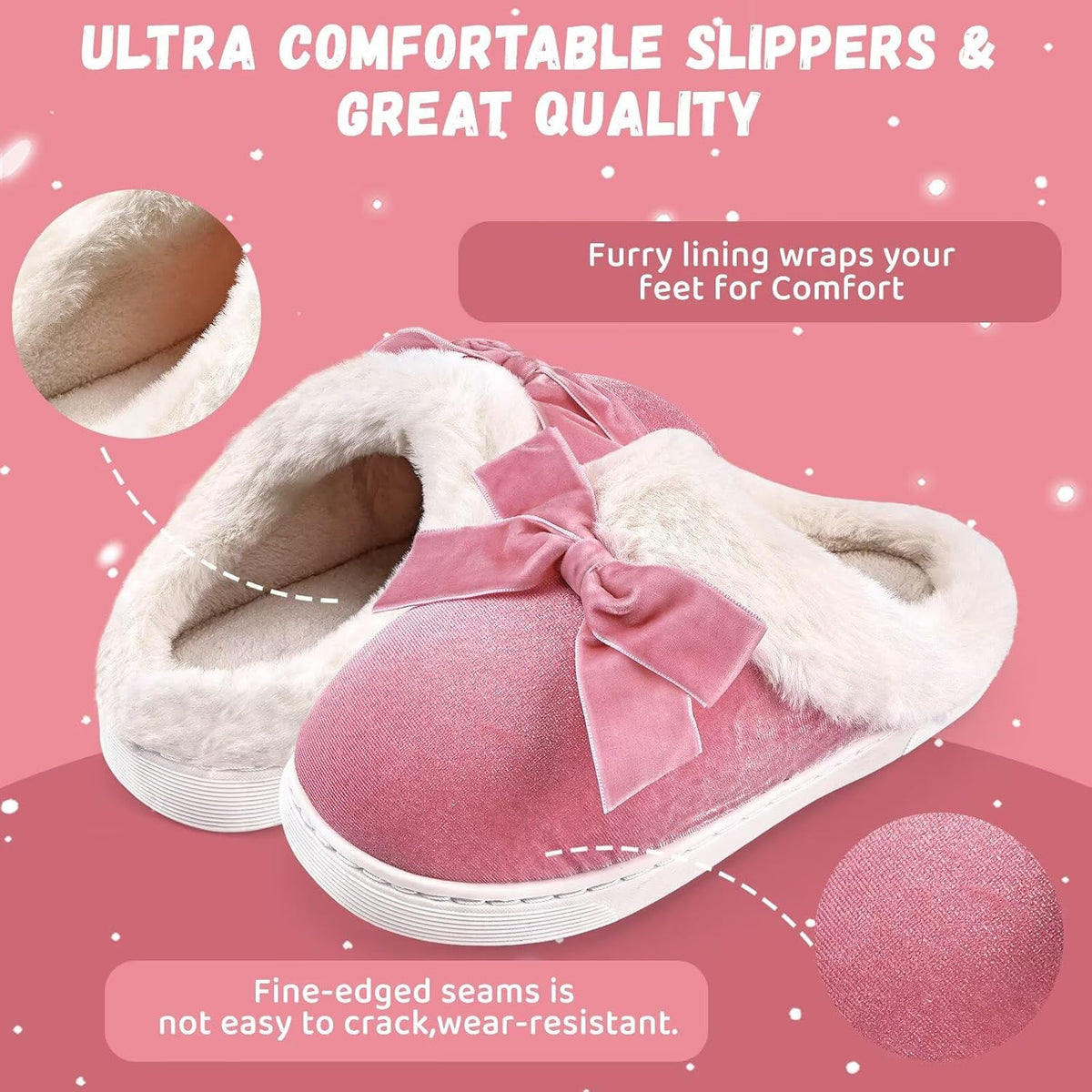 IceUnicorn Girls Slippers Cute Bow Kids Warm House Shoes
