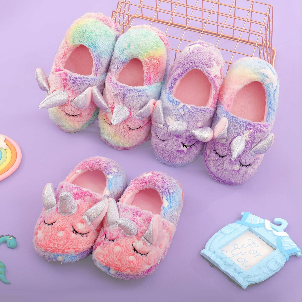 Kids Unicorn Slippers Boys Girls House Shoes Non Slip Warm Indoor Slipper Shoes Plush Cute Animal Luminous Glow in the Dark