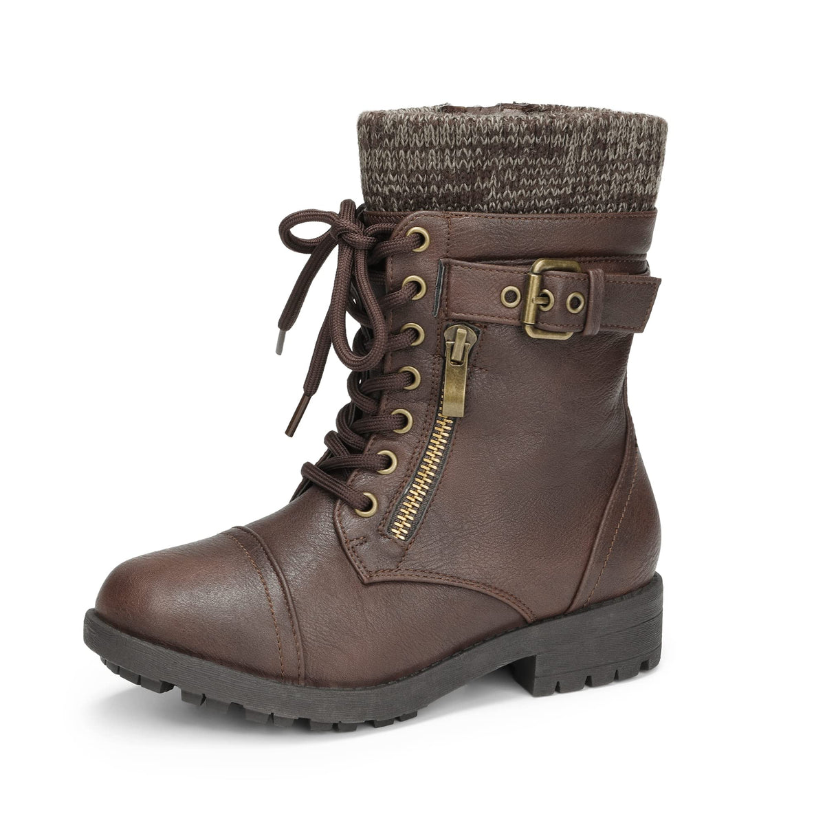 DREAM PAIRS Girl's Combat Lace up Mid Calf Boots